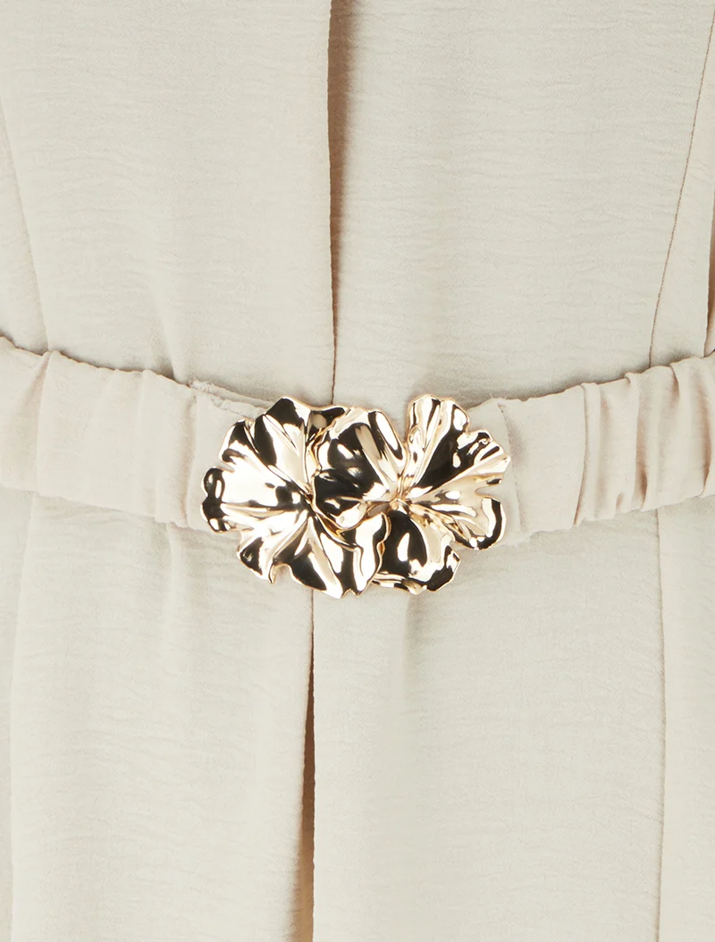 Robe fluide unie ceinturée - Beige