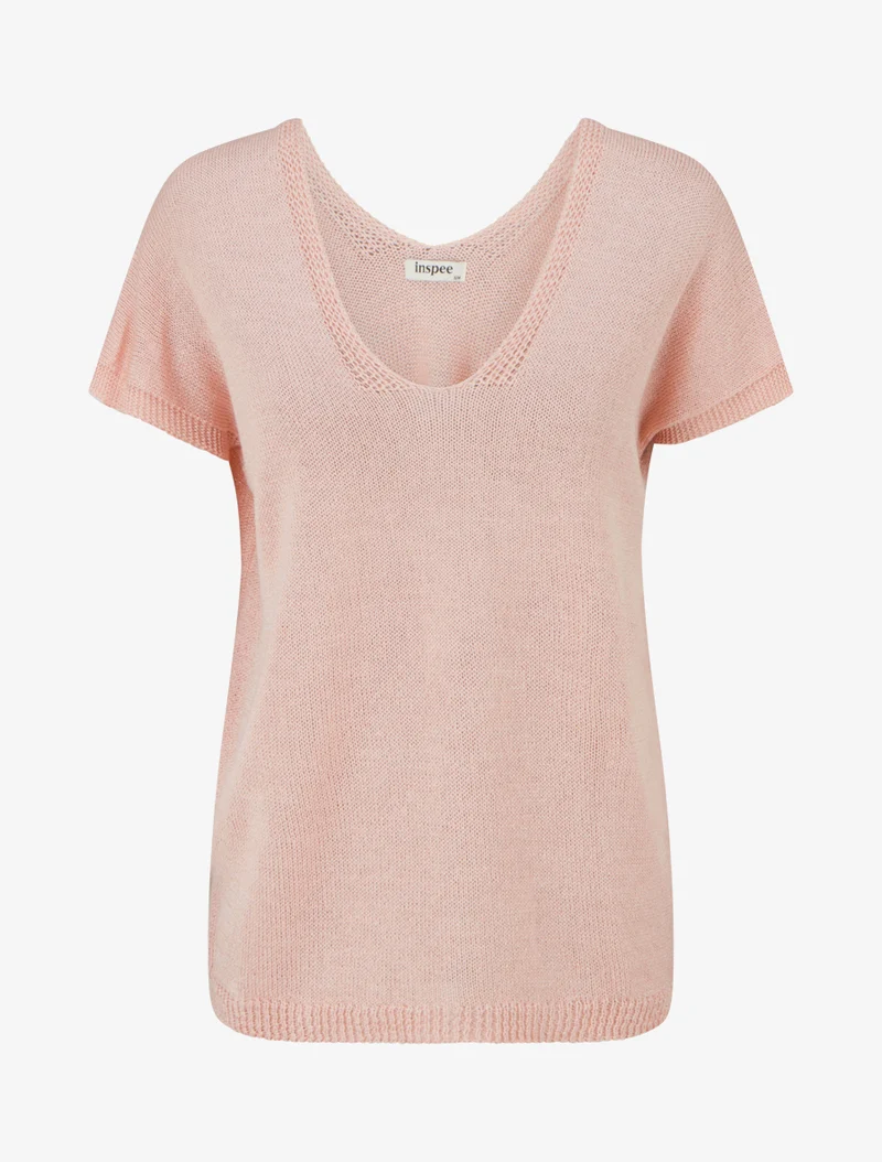 Top droit en maille à manches courtes - Rose