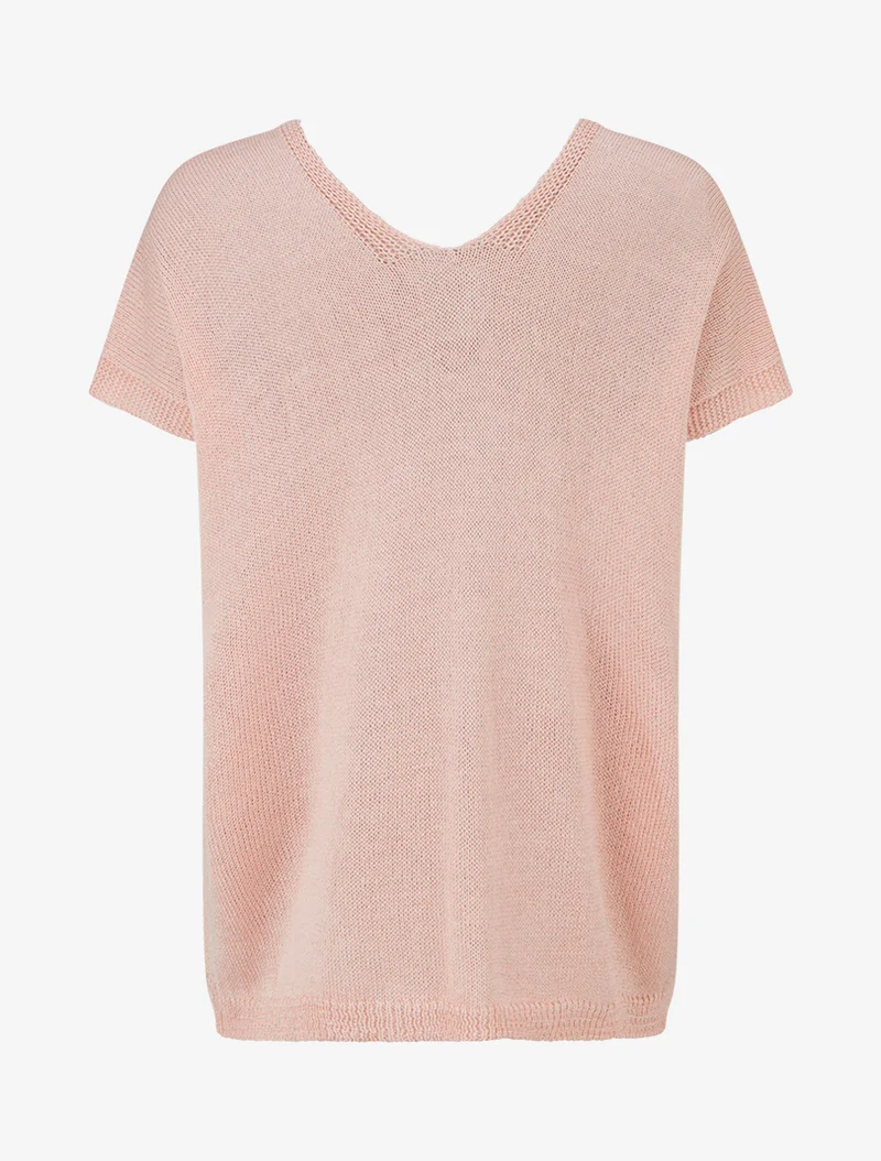 Top droit en maille à manches courtes - Rose