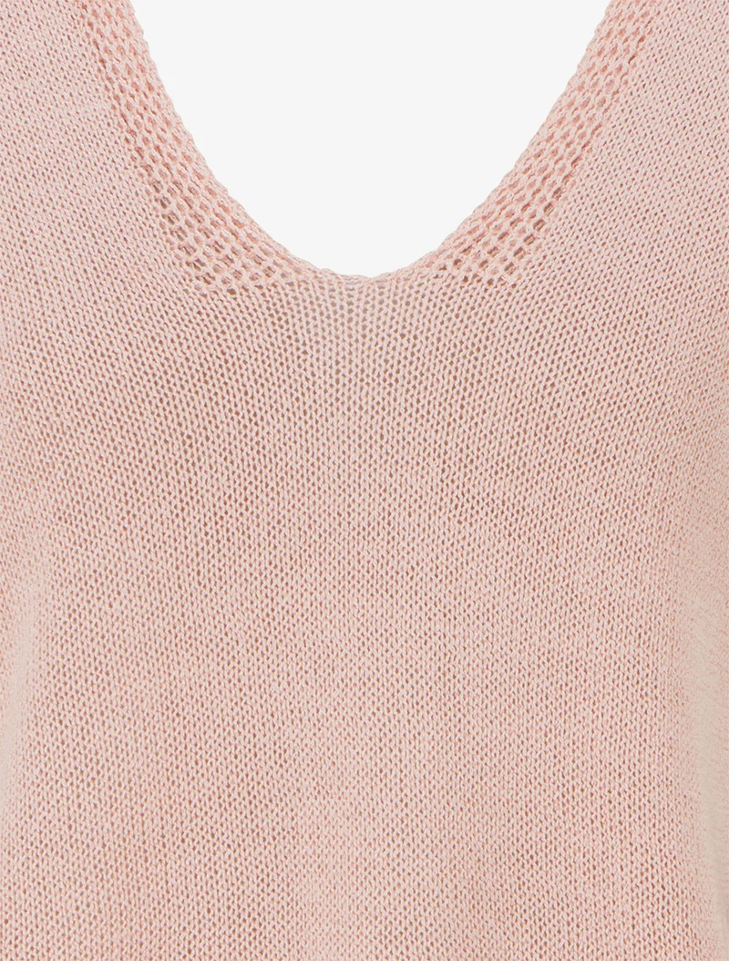 Top droit en maille à manches courtes - Rose