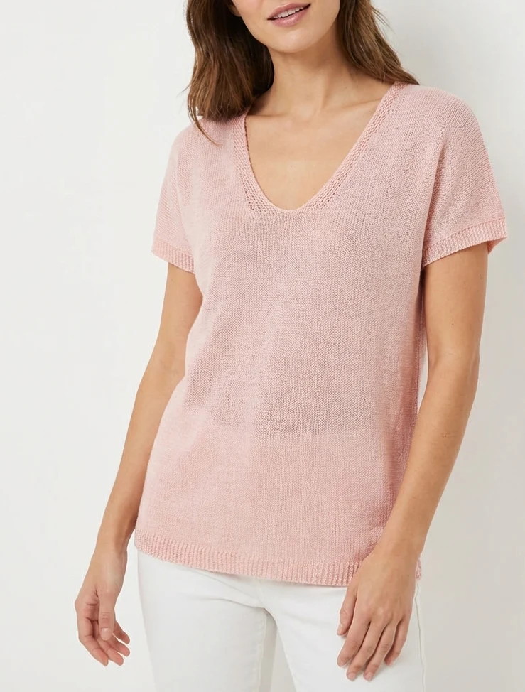 Top droit en maille à manches courtes - Rose