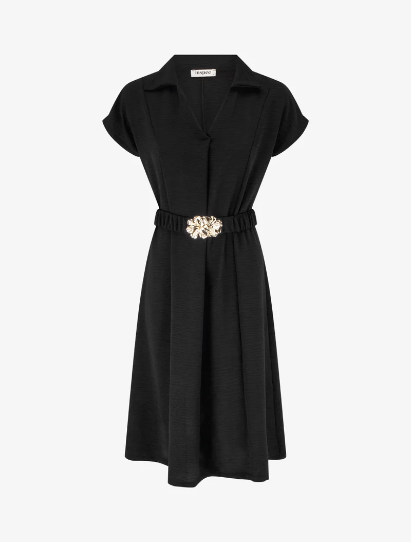 Robe fluide unie ceinturée - Noir