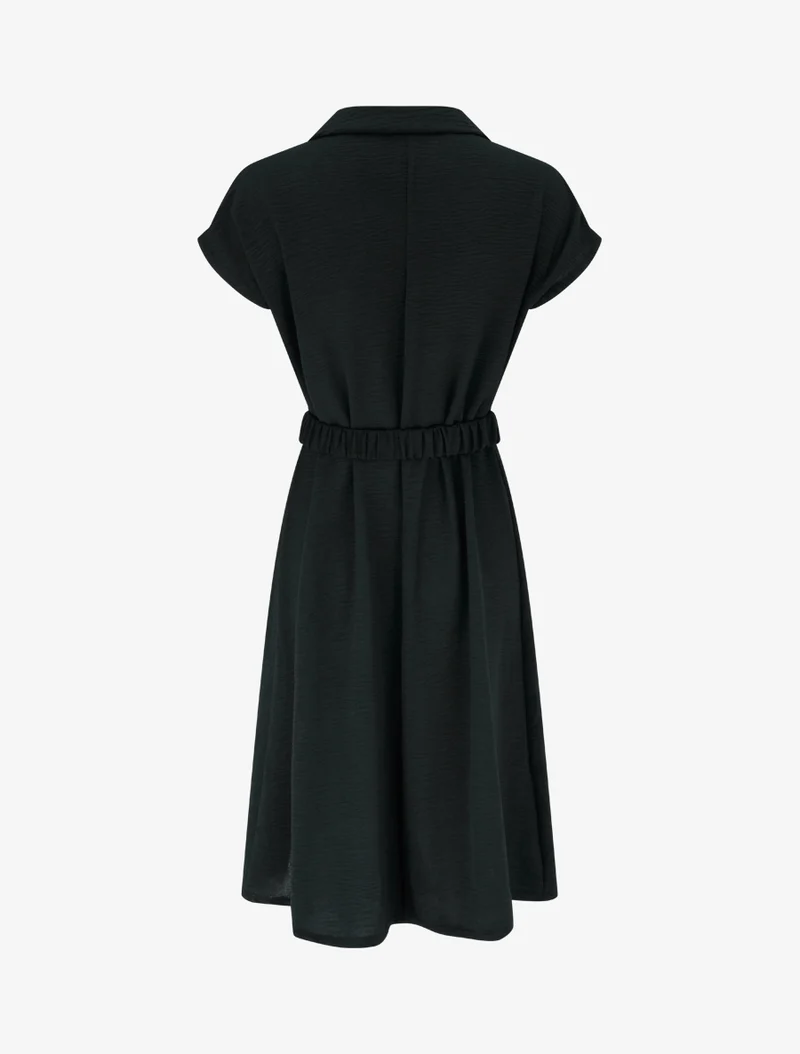 Robe fluide unie ceinturée - Noir