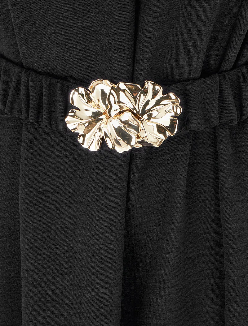 Robe fluide unie ceinturée - Noir