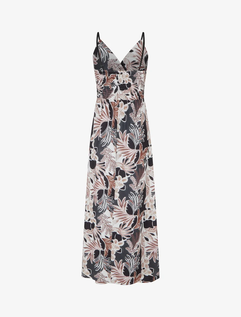 Robe longue à fines bretelles imprimé feuillage - Noir