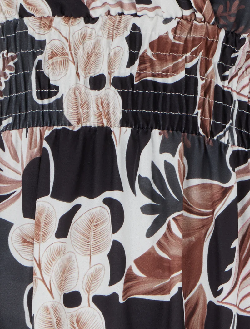 Robe longue à fines bretelles imprimé feuillage - Noir