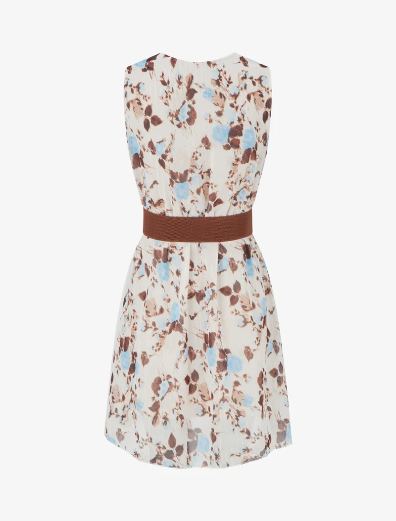Robe imprimé fleuri à rayures irisés - Bleu ciel