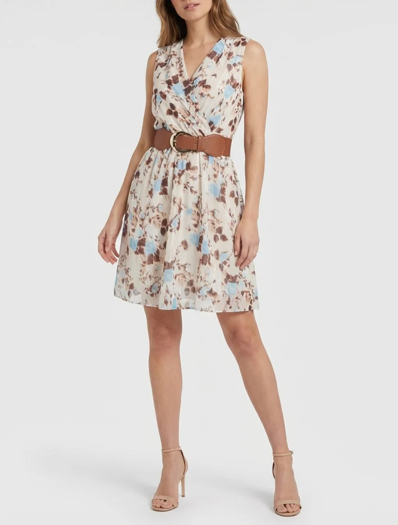 Robe imprimé fleuri à rayures irisés - Bleu ciel