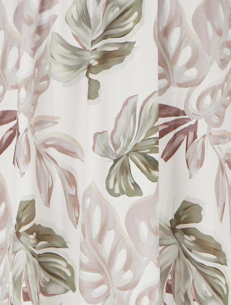 Robe longue à fines bretelles imprimé tropical - Beige