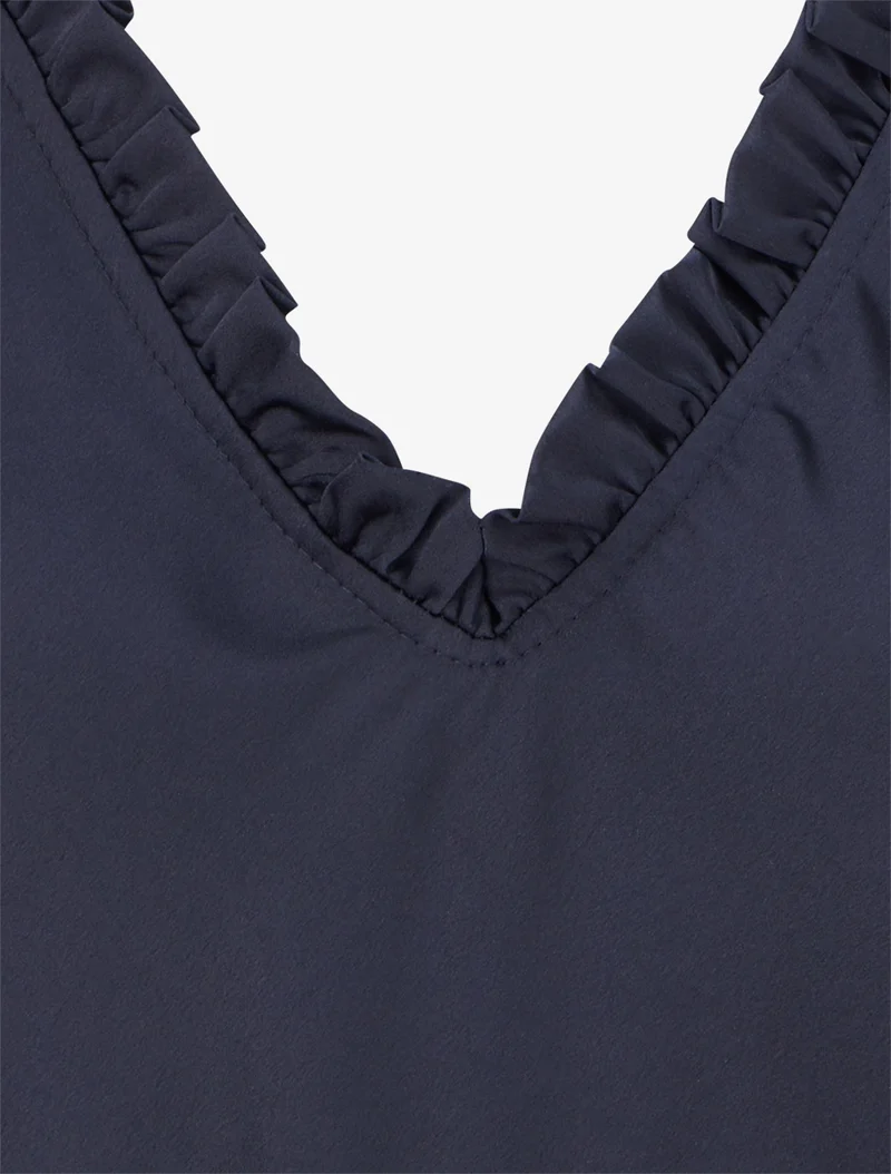 Top satiné sans manches à col volanté - Marine
