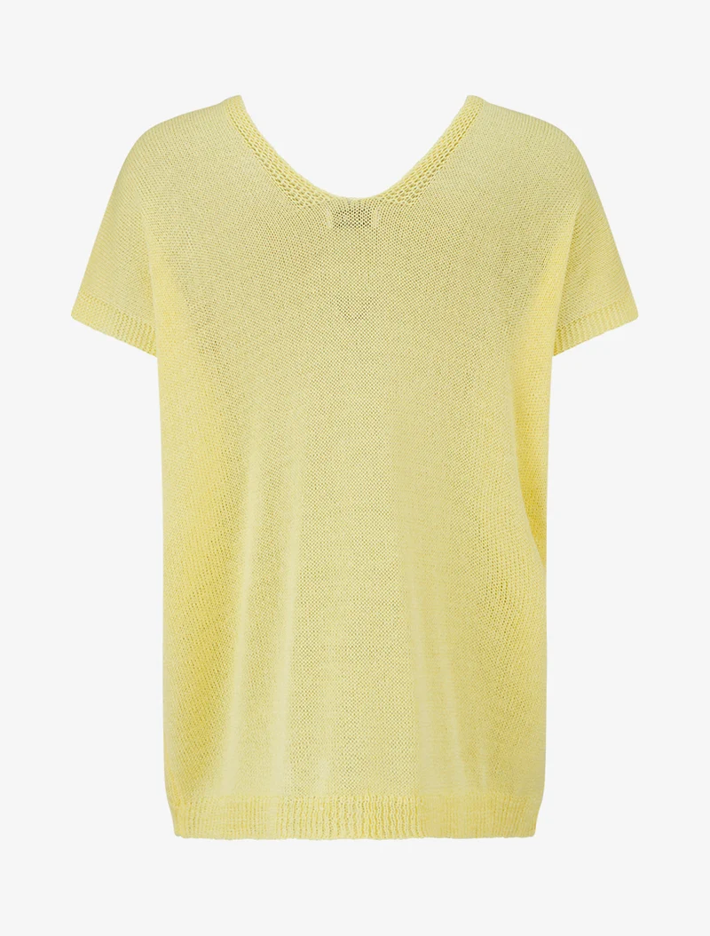 Top droit en maille à manches courtes - Jaune