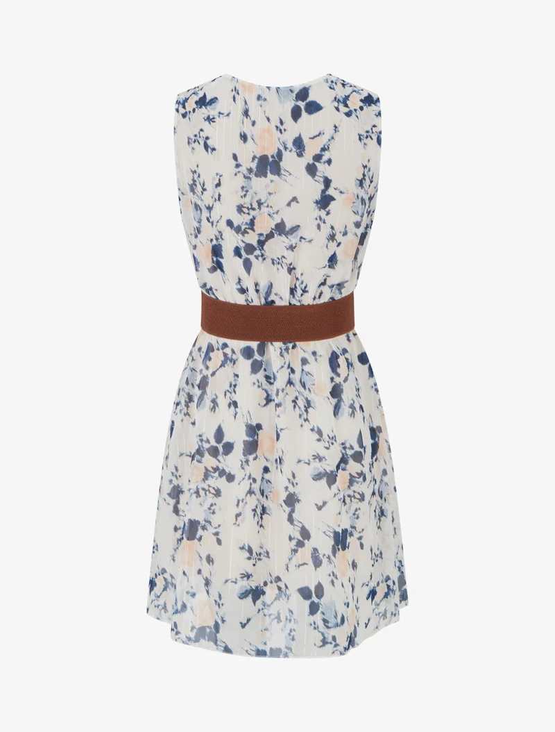 Robe imprimé fleuri à rayures irisés - Marine