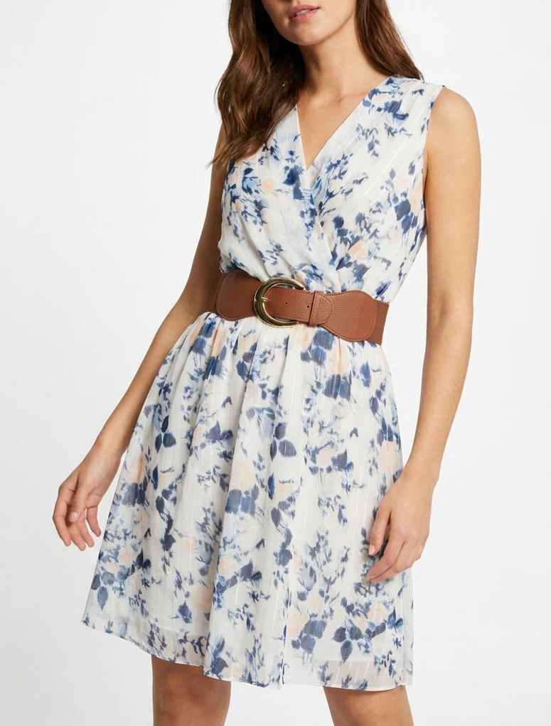 Robe imprimé fleuri à rayures irisés - Marine
