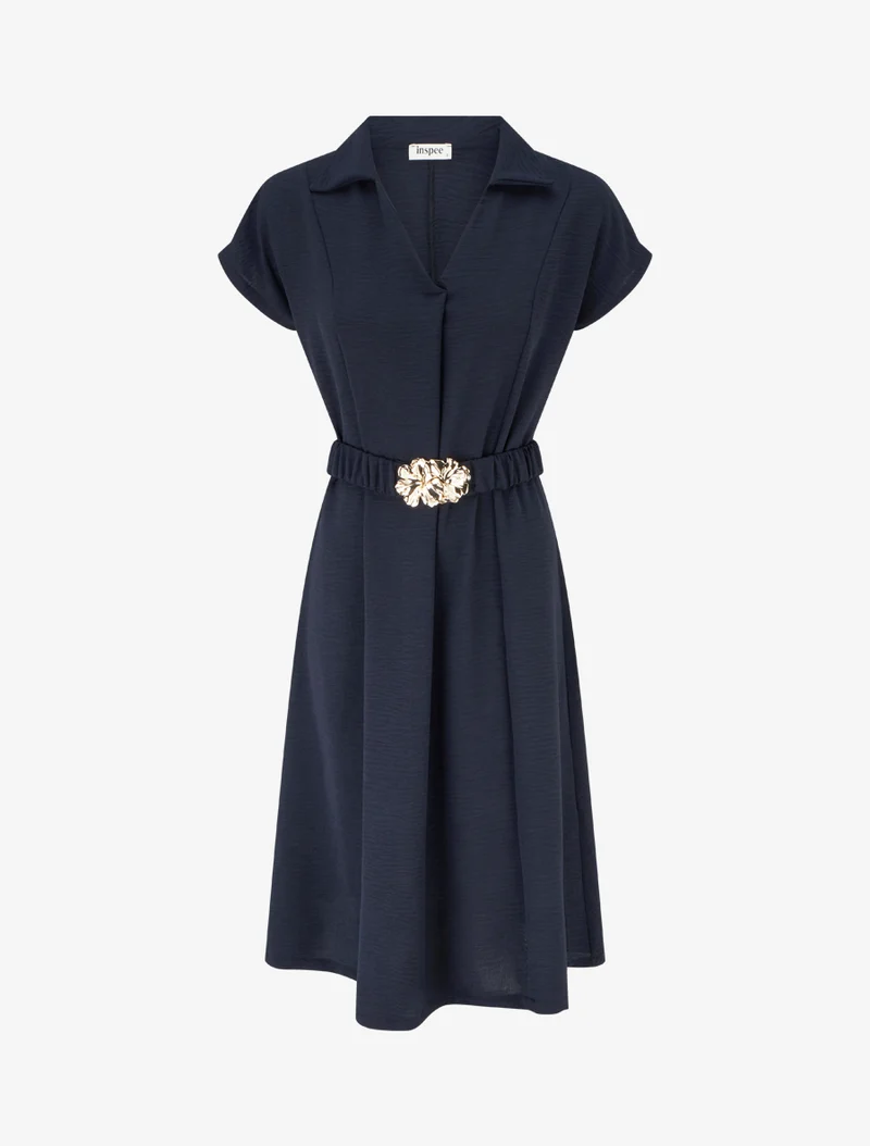 Robe fluide unie ceinturée - Marine