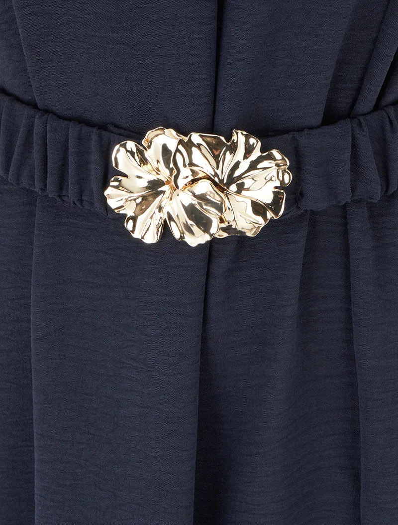 Robe fluide unie ceinturée - Marine