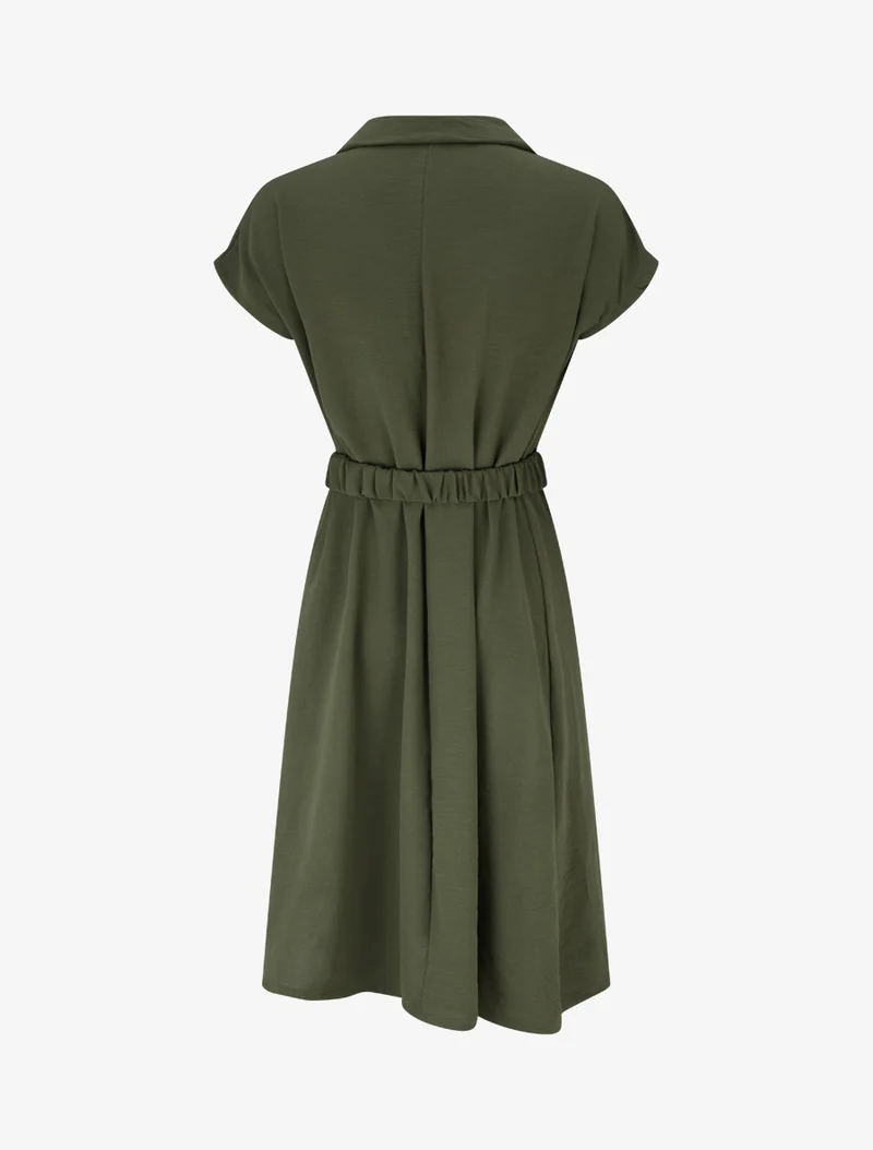 Robe fluide unie ceinturée - Kaki