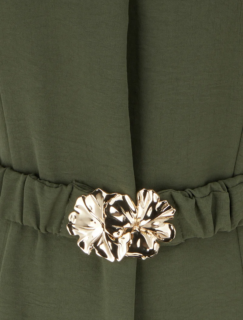 Robe fluide unie ceinturée - Kaki