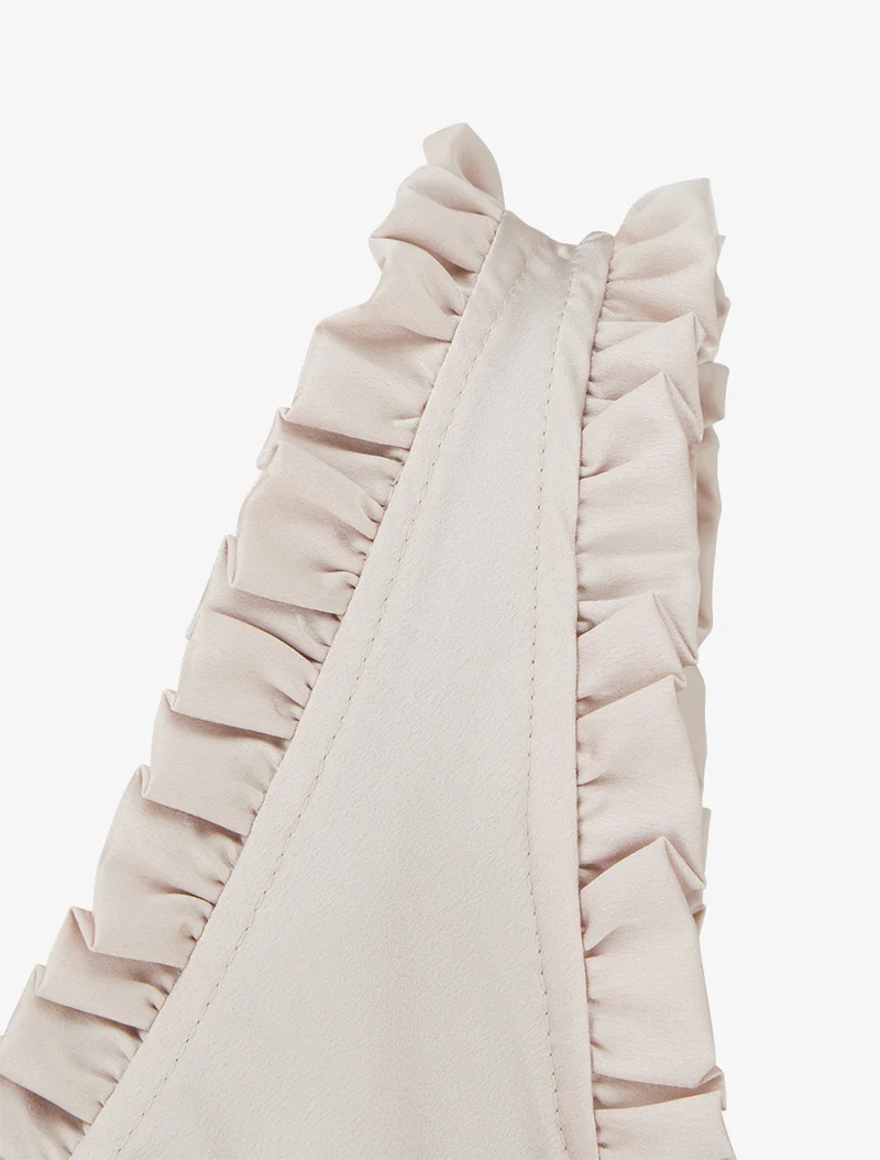Top satiné sans manches à col volanté - Beige