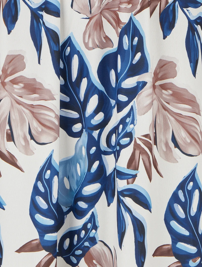 Robe longue à fines bretelles imprimé tropical - Marine