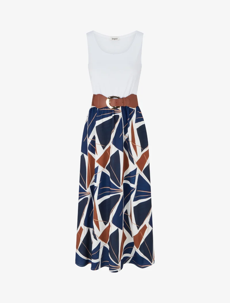 Robe longue sans manches imprimé graphique - Marine