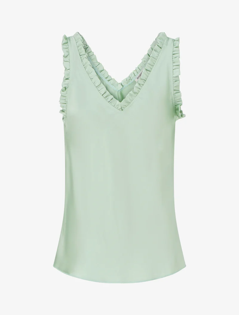 Top satiné sans manches à col volanté - Vert d'eau