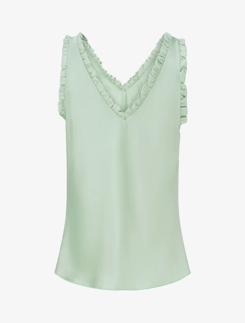 Top satiné sans manches à col volanté - Vert d'eau
