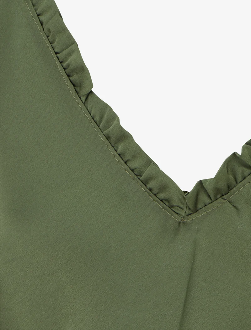 Top satiné sans manches à col volanté - Kaki