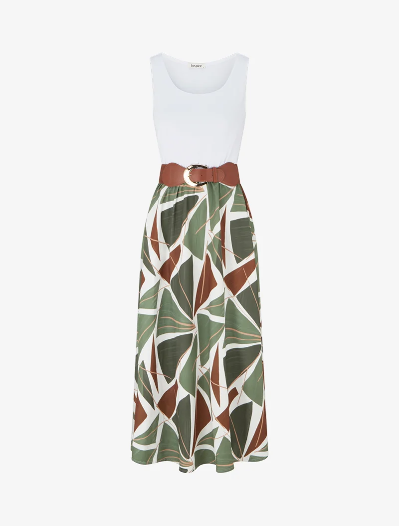 Robe longue sans manches imprimé graphique - Kaki