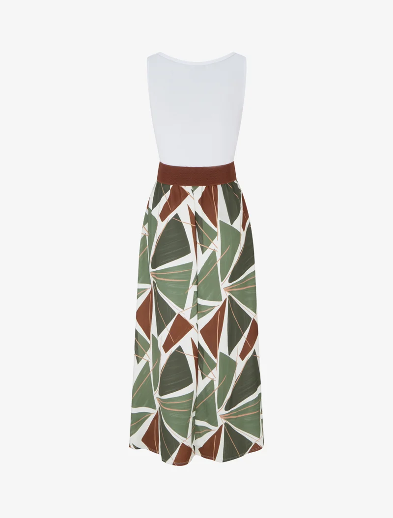 Robe longue sans manches imprimé graphique - Kaki