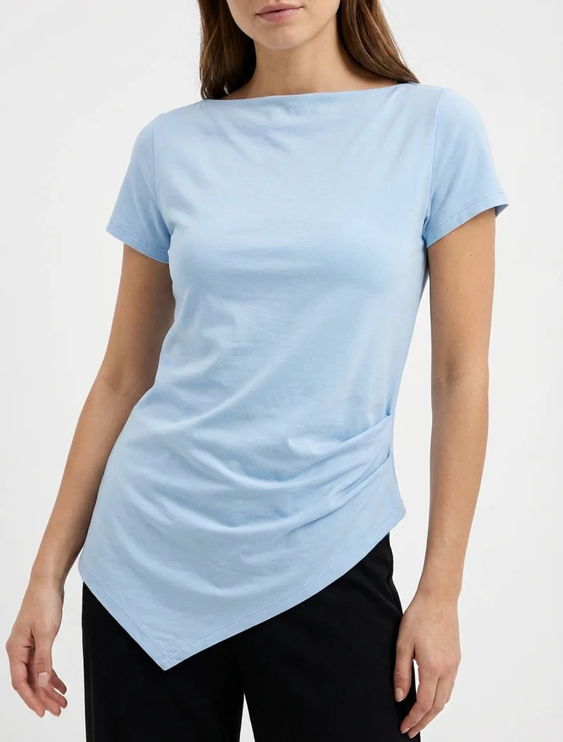 Top asymétrique à manches courtes - Bleu ciel