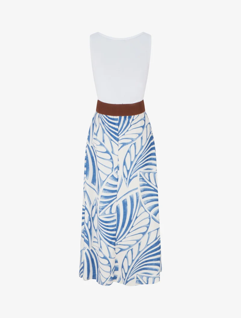 Robe longue sans manches imprimé feuilles - Bleu clair