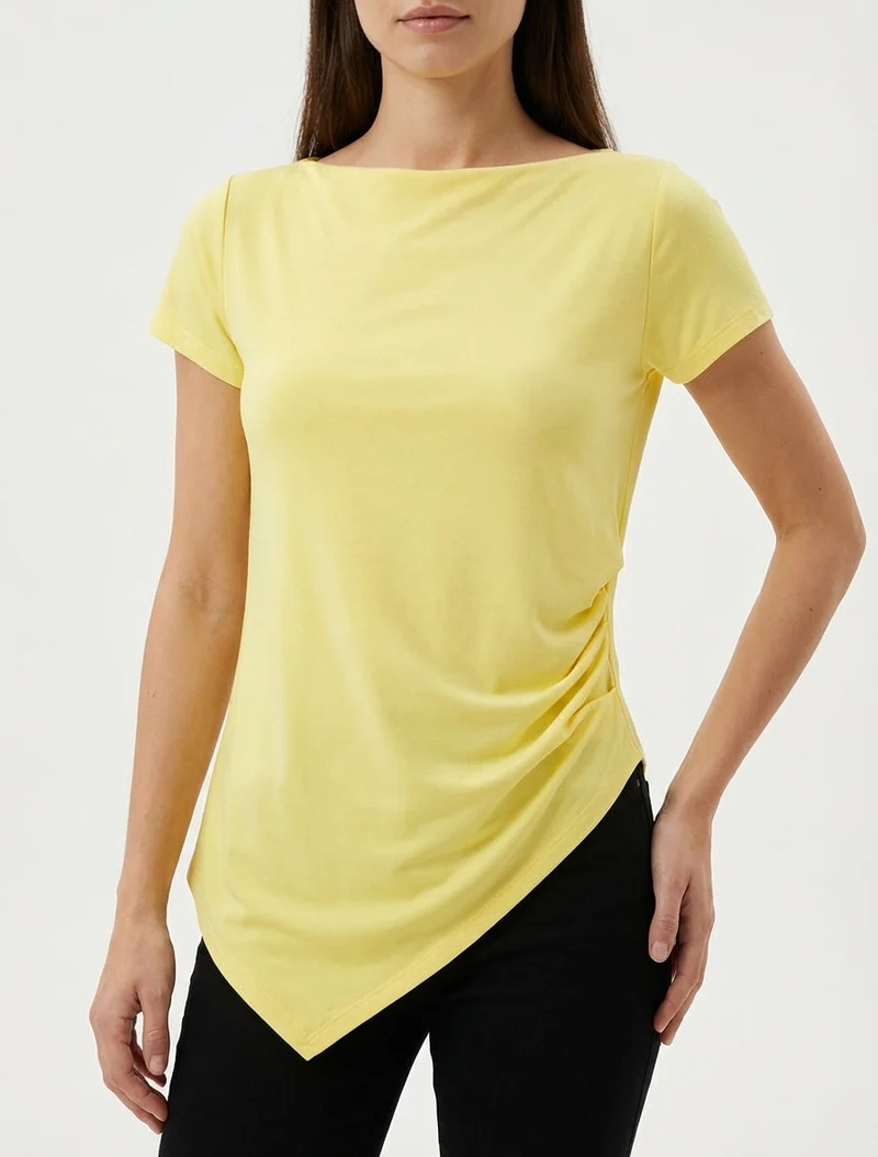 Top asymétrique à manches courtes - Jaune