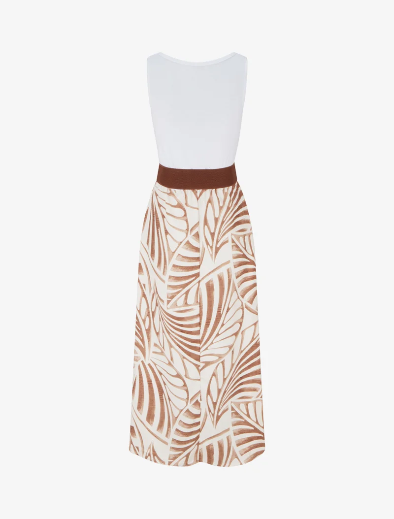 Robe longue sans manches imprimé feuilles - Beige foncé
