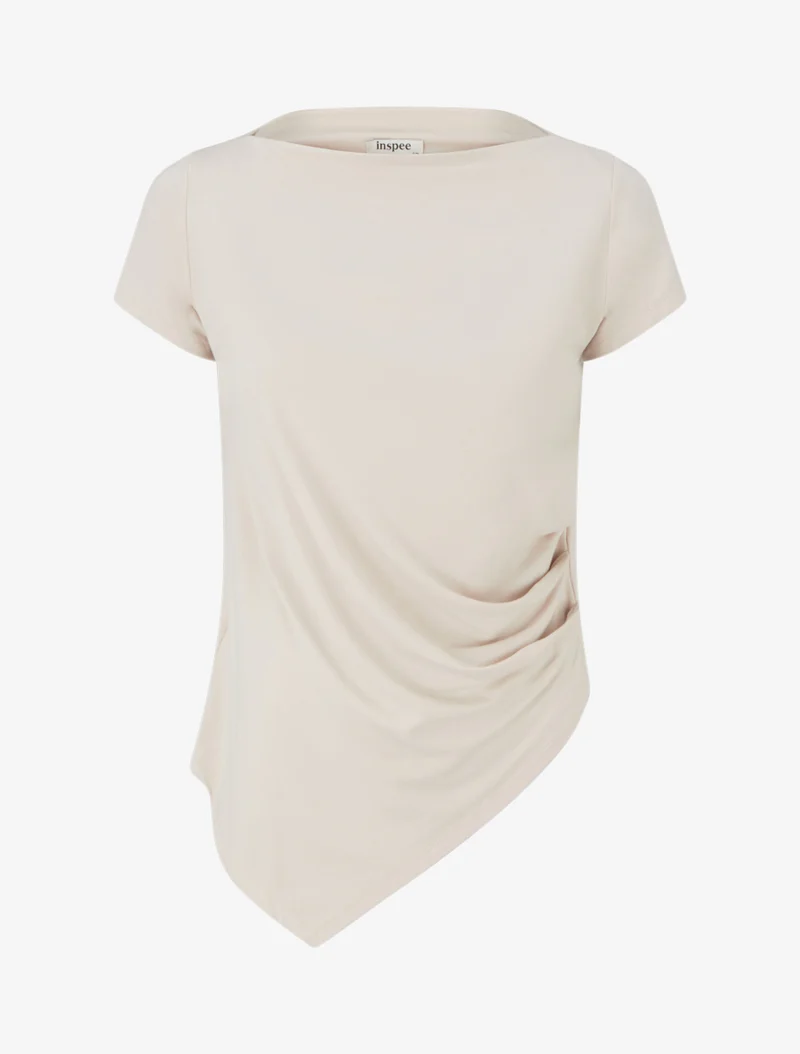 Top asymétrique à manches courtes - Beige