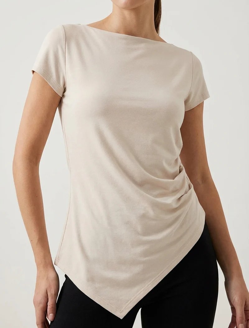 Top asymétrique à manches courtes - Beige