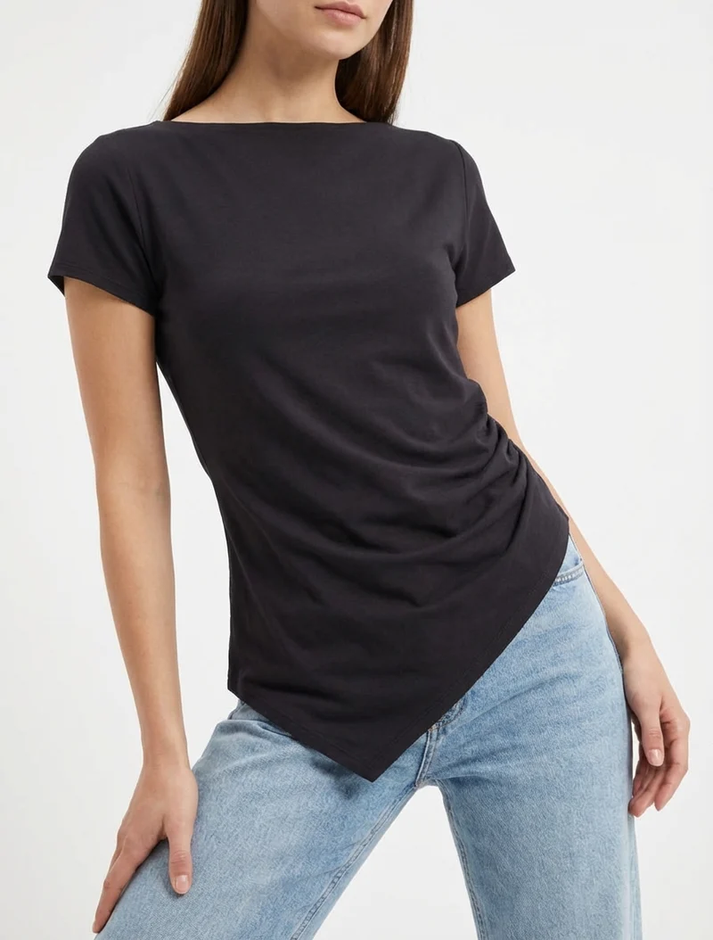 Top asymétrique à manches courtes - Noir