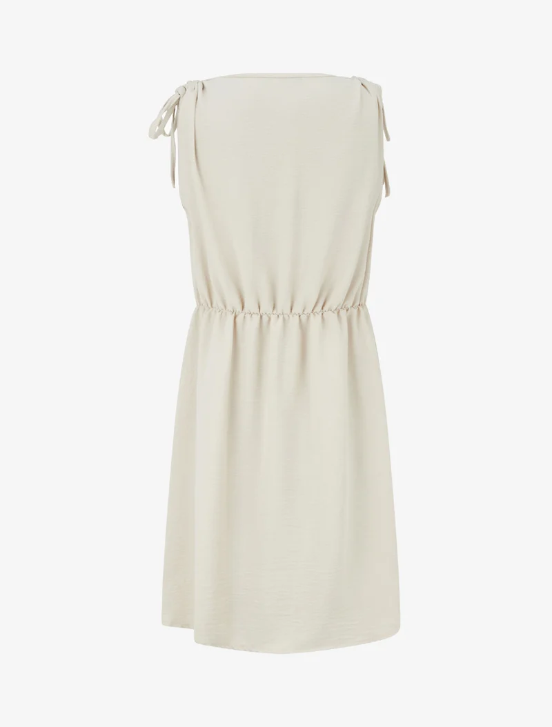 Robe unie à empiècement bijou à la taille - Beige