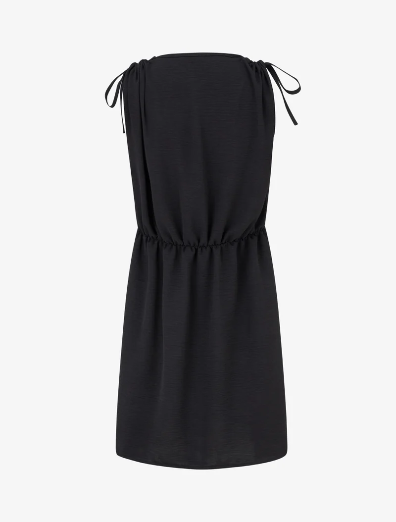 Robe unie à empiècement bijou à la taille - Noir
