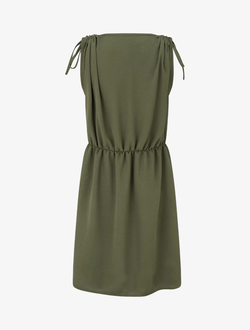 Robe unie à empiècement bijou à la taille - Kaki