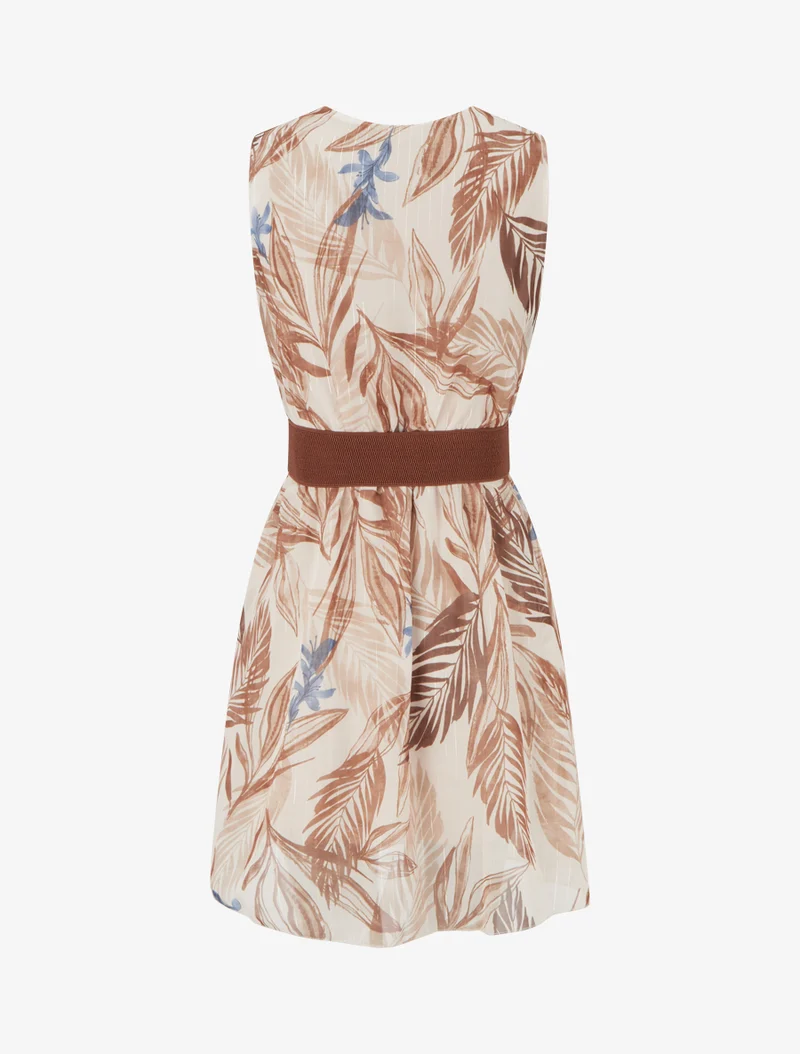 Robe imprimé feuillage à rayures irisés - Camel