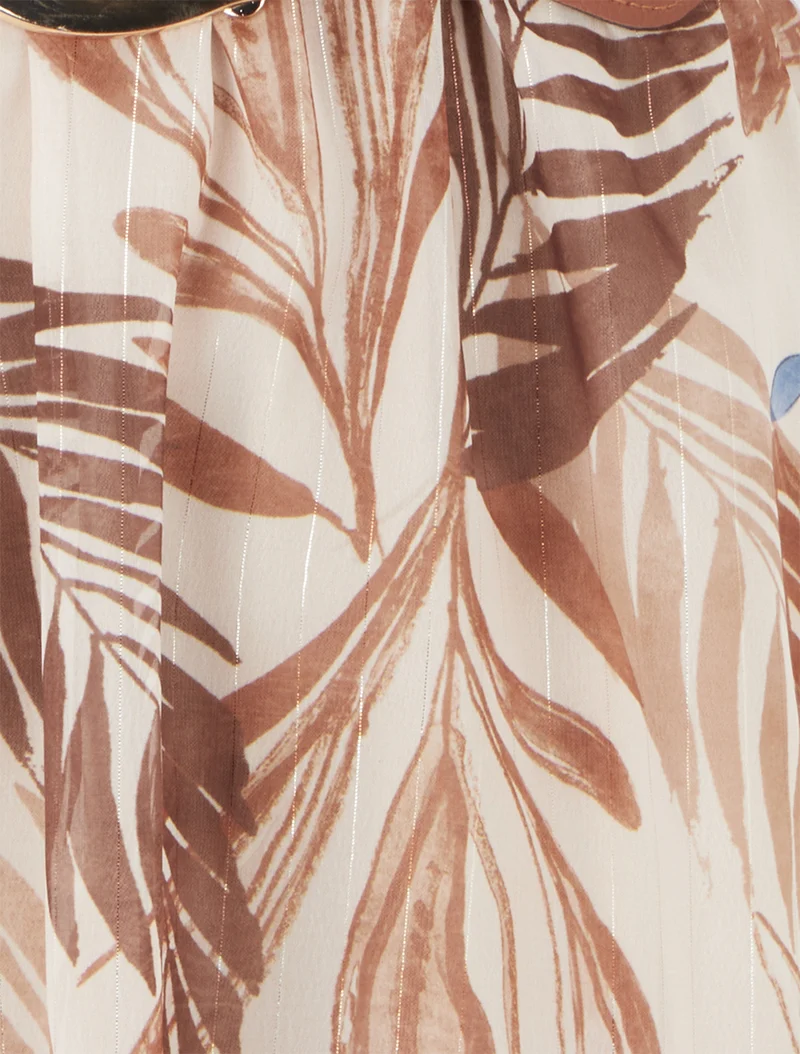 Robe imprimé feuillage à rayures irisés - Camel