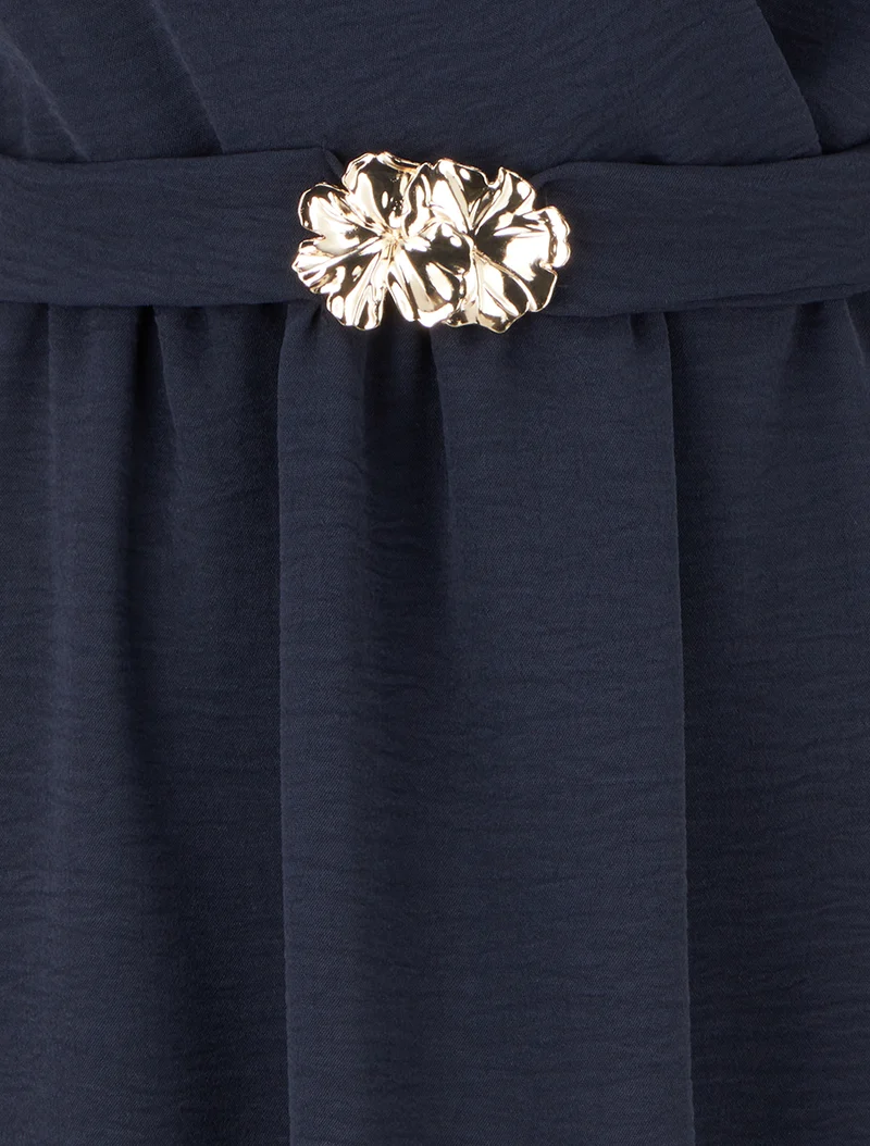 Robe unie à empiècement bijou à la taille - Marine