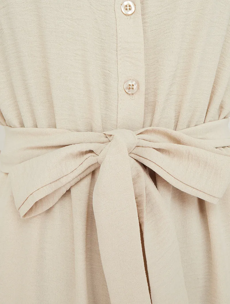 Combinaison boutonnée à épaules en dentelle - Beige