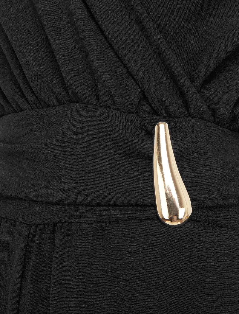 Combinaison ample à col cache-coeur effet drapé - Noir