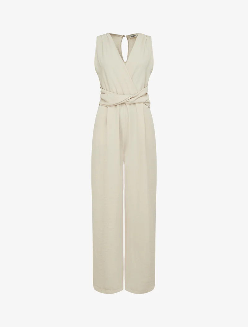 Combinaison sans manches à ceinture torsadée - Beige