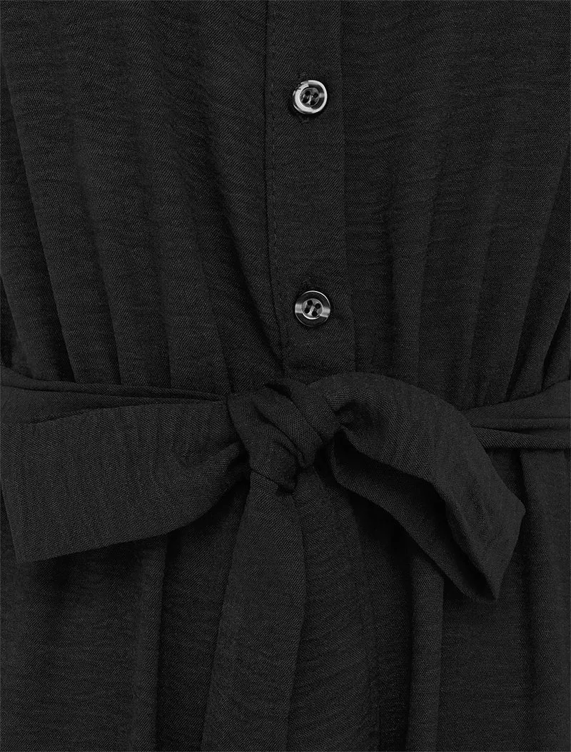 Combinaison boutonnée à épaules en dentelle - Noir