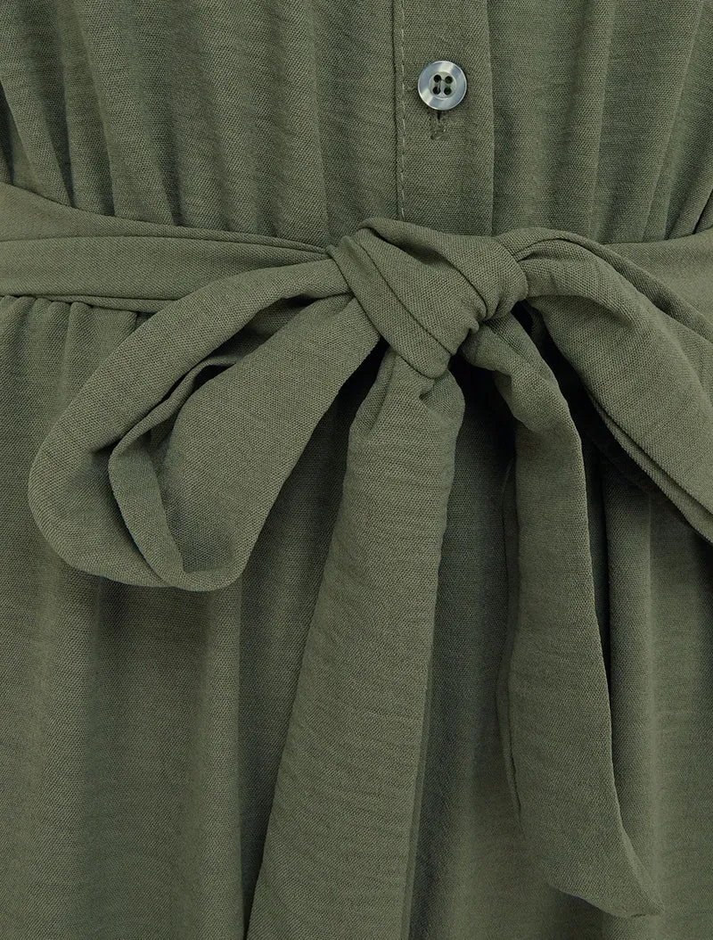 Combinaison boutonnée à épaules en dentelle - Kaki
