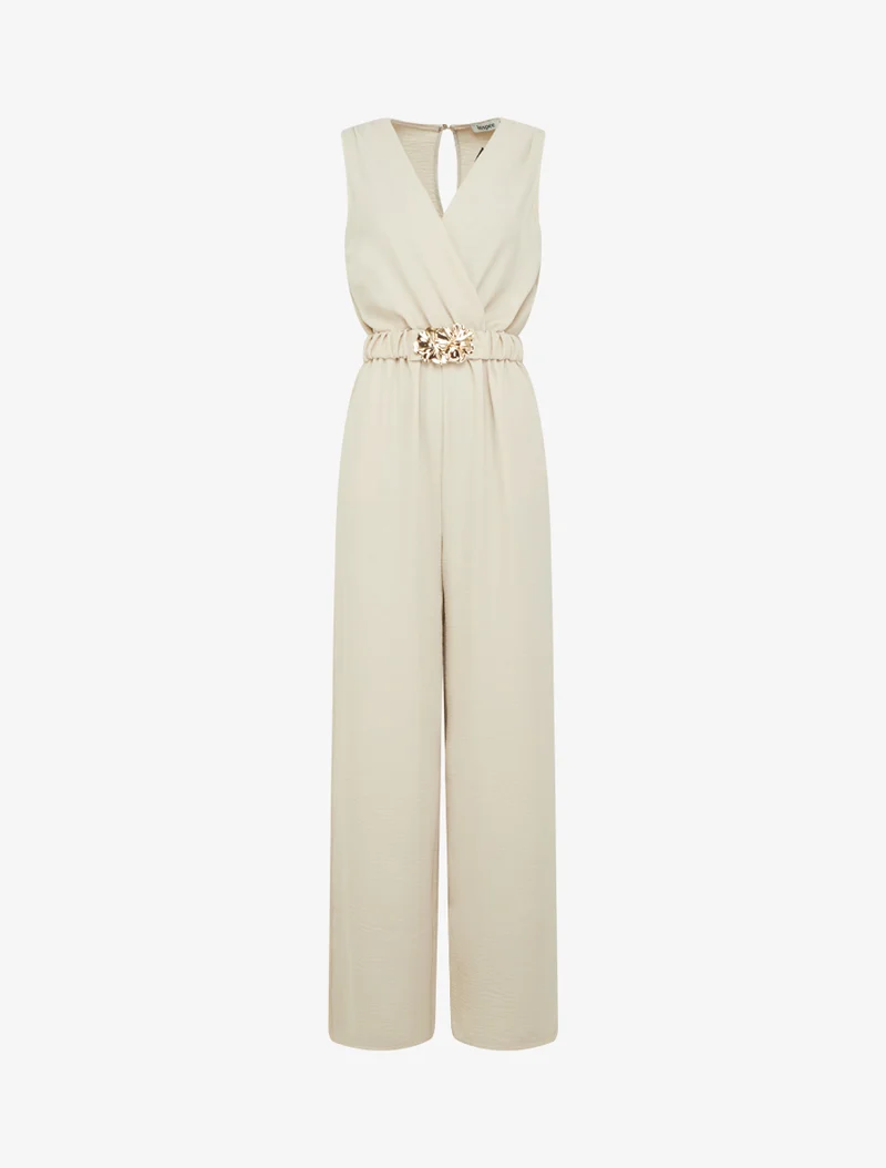 Combinaison sans manches à ceinture - Beige