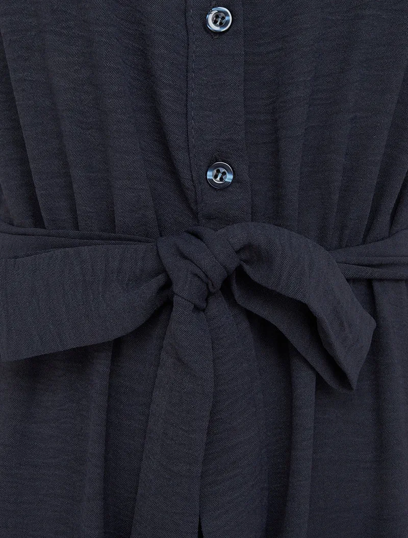 Combinaison boutonnée à épaules en dentelle - Marine