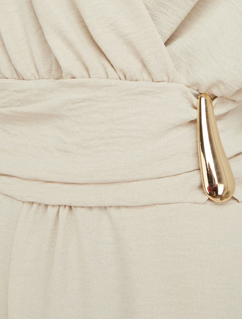 Combinaison ample à col cache-coeur effet drapé - Beige